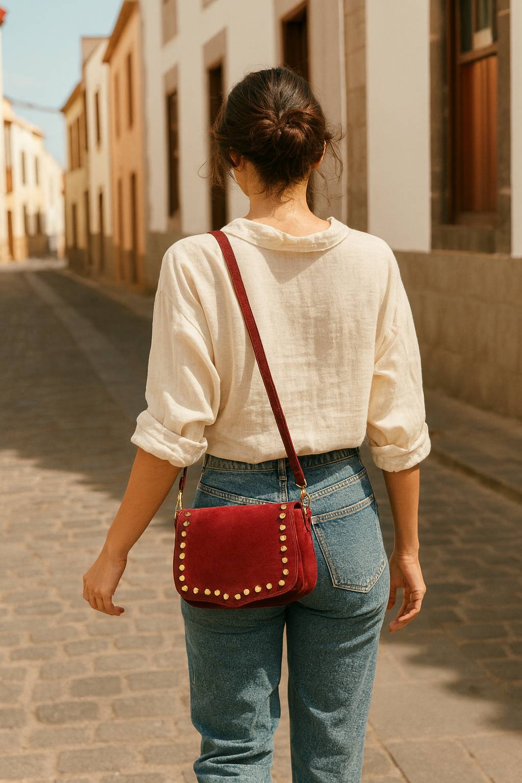 BOLSO BANDOLERA DE SERRAJE CON TACHUELAS DORADAS MARELA CANARIAS - Imagen 7