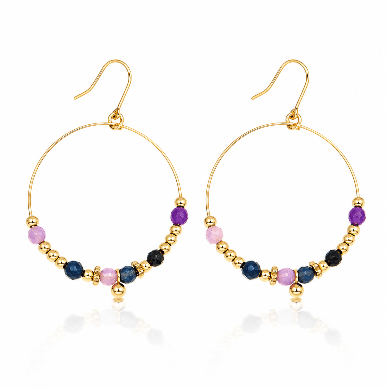 pendientes coeccion amelie en rosas y azules, baÑo de oro 18k