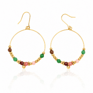 pendientes coeccion amelie en rosas y azules, baÑo de oro 18k