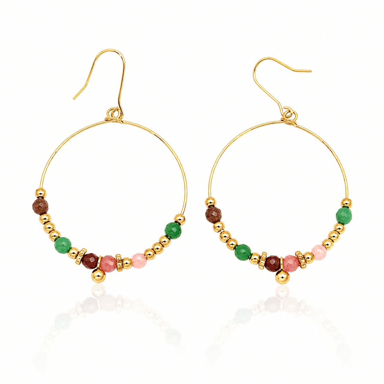 pendientes coeccion amelie en rosas y azules, baÑo de oro 18k
