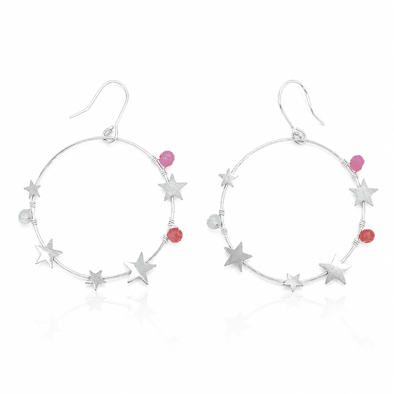 pendientes coleciÓn kari aro estrellas y piedras dorado y plateado.