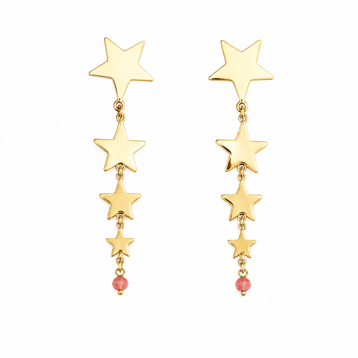 pendientes estrellas en linea colecciÓn kari, dorado y plateado.