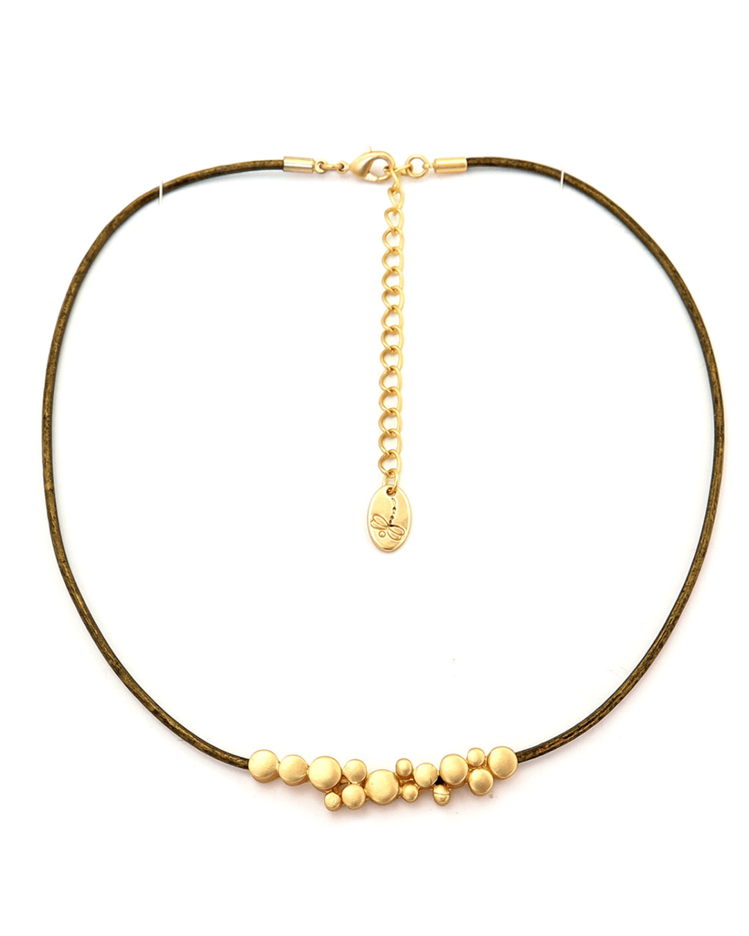 COLLAR EIRA, CORDON DE PIEL DORADO O PLATEADO MATE.