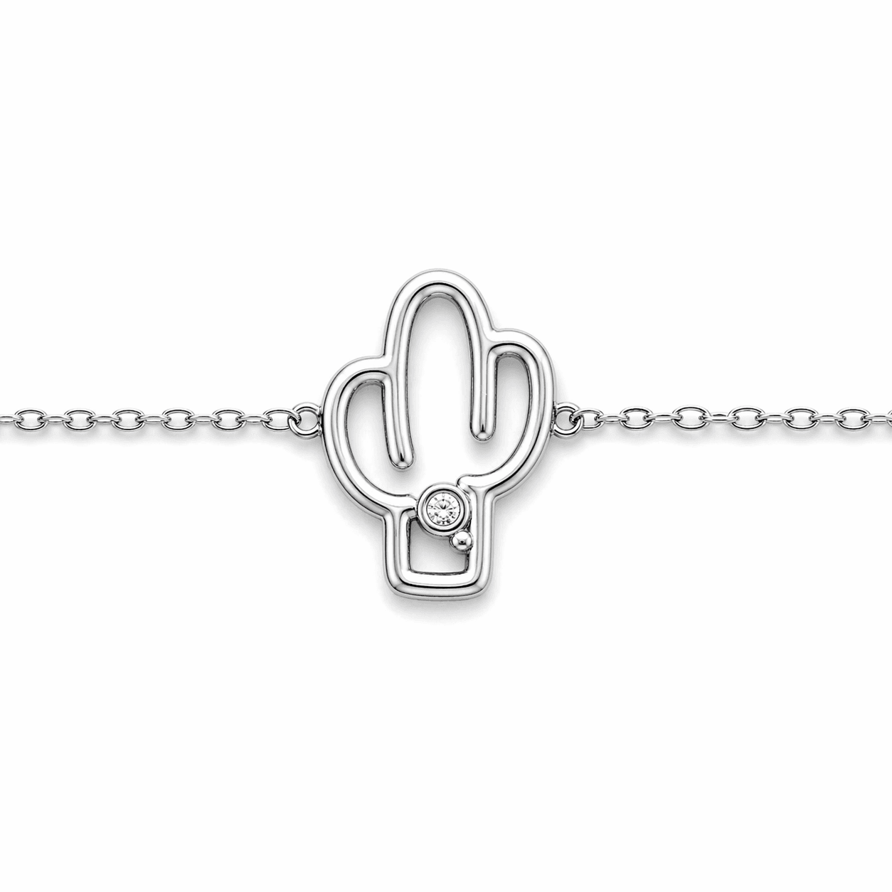 pulsera fina con detalle de cactus en acero plateado