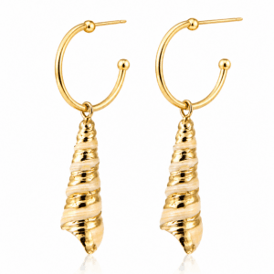 pendientes aro dorado con concha