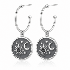 pendientes luna y sol dorados , medallÓn negro grisaceo esmaltado