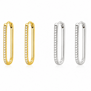 pendientes minimalistas perlitas forma obalada cierre oculto dorado y plateado