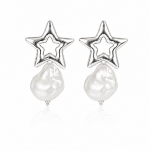 pendientes estrella con perla irregular – dorado y plateado