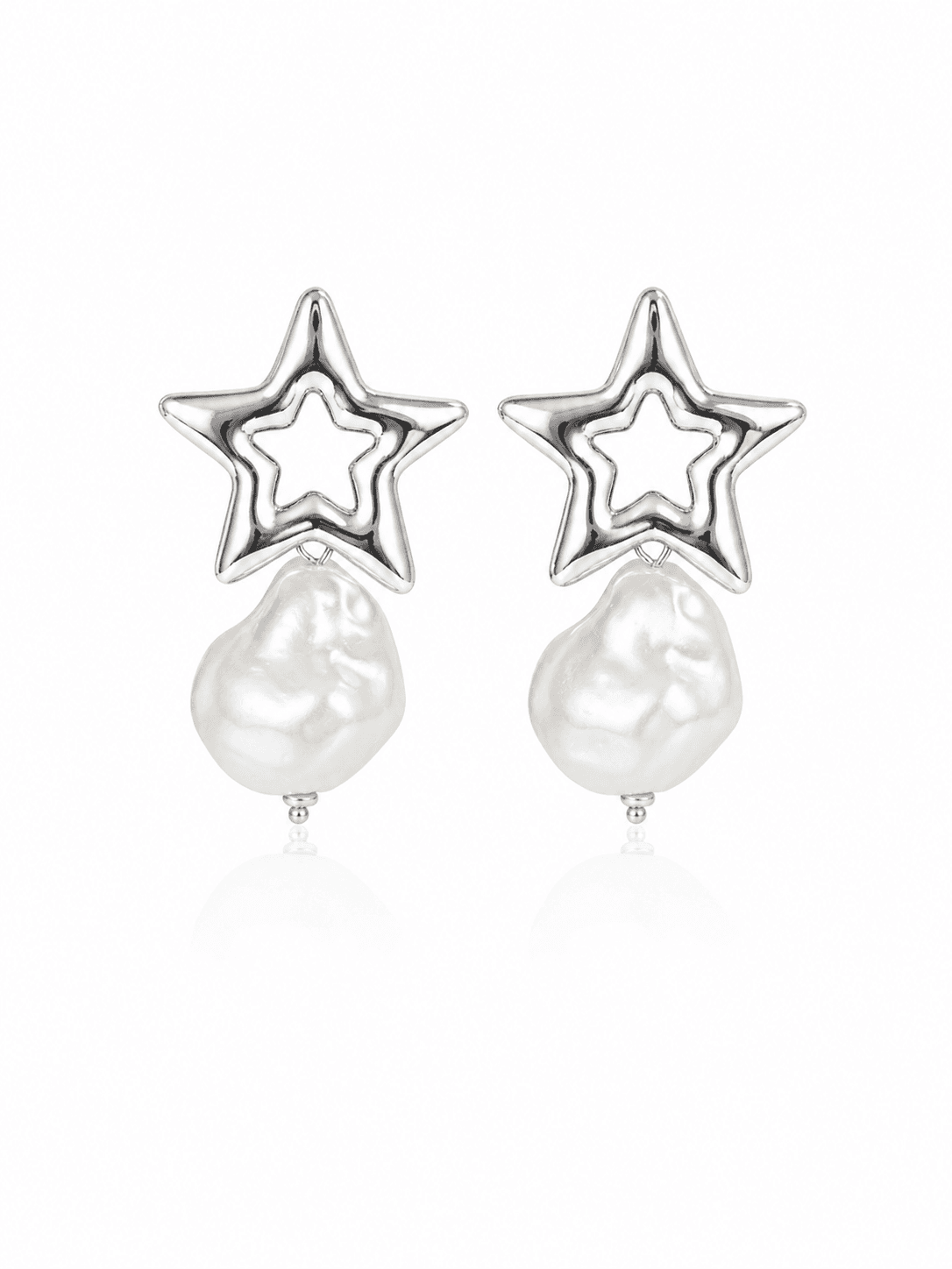 pendientes estrella con perla irregular – dorado y plateado
