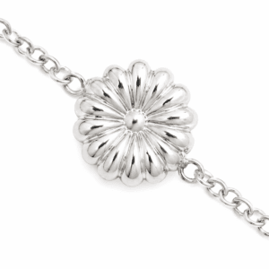 pulsera ligera con flor relieve en acero plateado