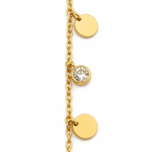 pulsera dorada en acero con detalles circulares y brillo sutil