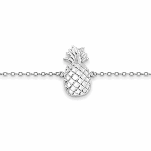 pulsera fina con detalle de piÑa en acero plateado