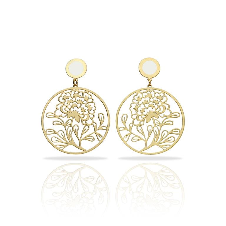pendientes porcelana flor baño de oro ras®