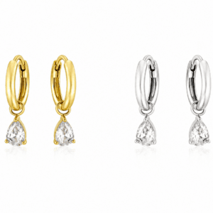 mini aros gota de acero inoxidable dorado y plateado