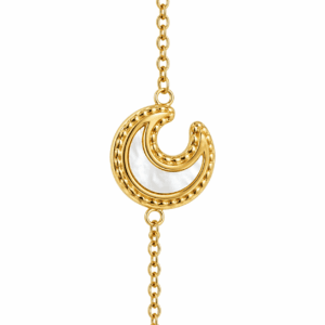 pulsera luna y estrella de nácar en acero dorado