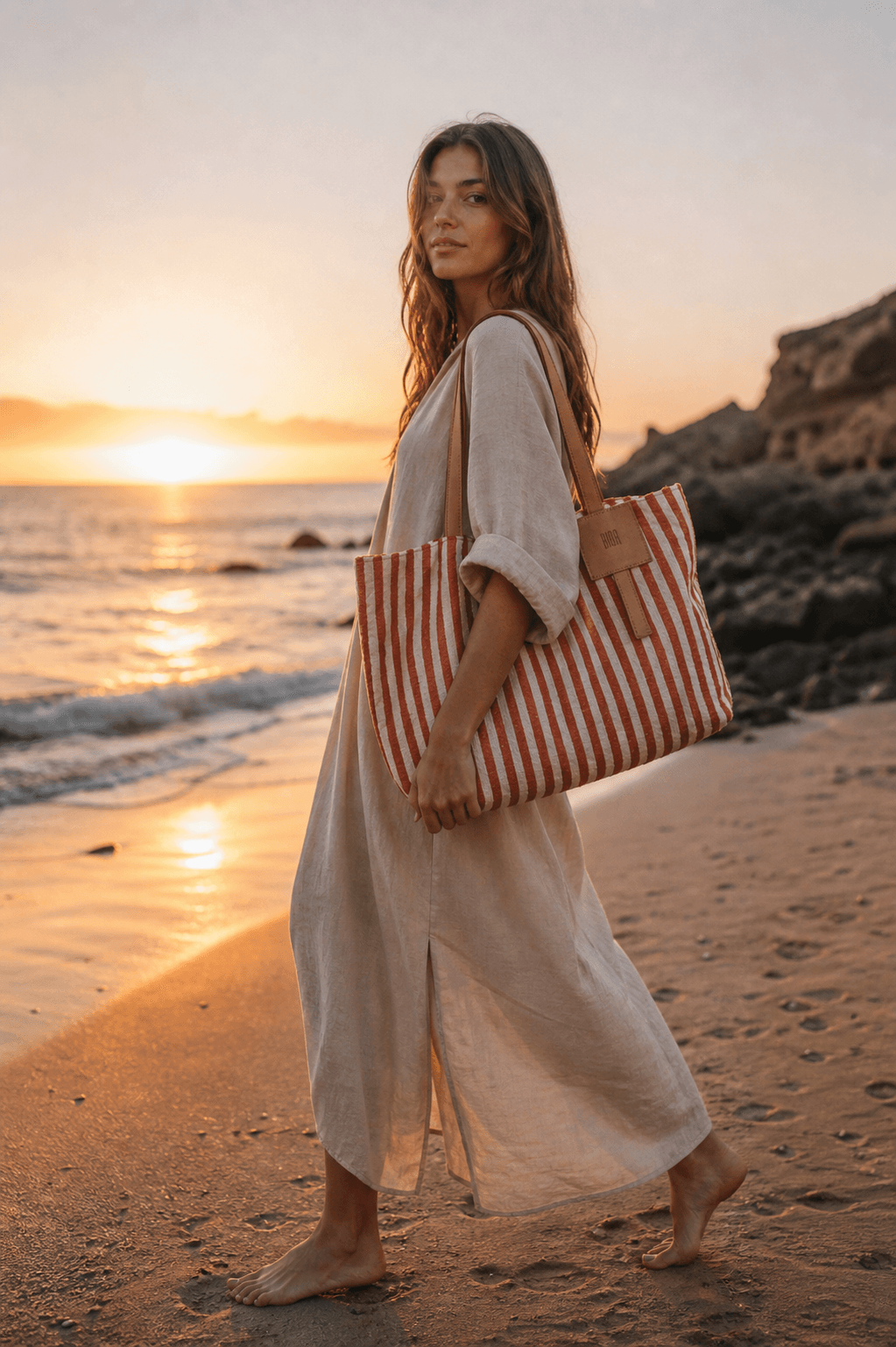shopper de algodón y piel para mujer | bolso grande