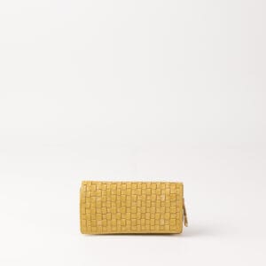 billetero grande de piel bovina trenzada amarillo
